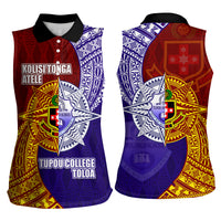 Kolisi Tonga Atele and Tupou College Toloa Women Sleeveless Polo Shirt Ngatu and Polynesian Spiral Pattern LT03 - Polynesian Pride