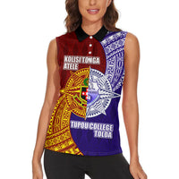 Kolisi Tonga Atele and Tupou College Toloa Women Sleeveless Polo Shirt Ngatu and Polynesian Spiral Pattern LT03 - Polynesian Pride