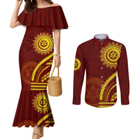 Tonga High School Couples Matching Mermaid Dress and Long Sleeve Button Shirt Ngatu and Polynesian Pattern LT03 Red - Polynesian Pride