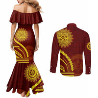 Tonga High School Couples Matching Mermaid Dress and Long Sleeve Button Shirt Ngatu and Polynesian Pattern LT03 - Polynesian Pride