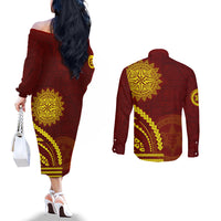 Tonga High School Couples Matching Off The Shoulder Long Sleeve Dress and Long Sleeve Button Shirt Ngatu and Polynesian Pattern