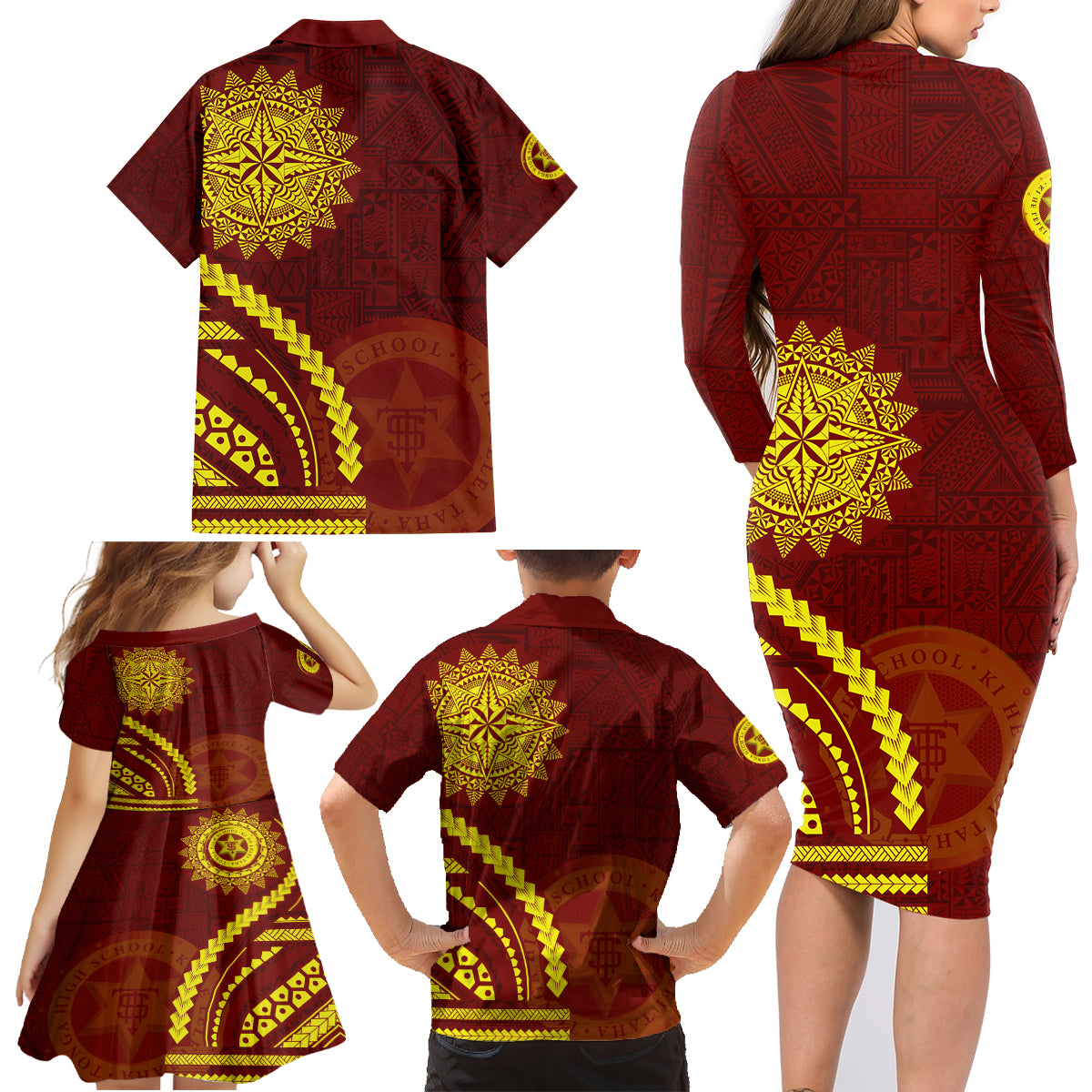 Tonga High School Family Matching Long Sleeve Bodycon Dress and Hawaiian Shirt Ngatu and Polynesian Pattern LT03 - Polynesian Pride