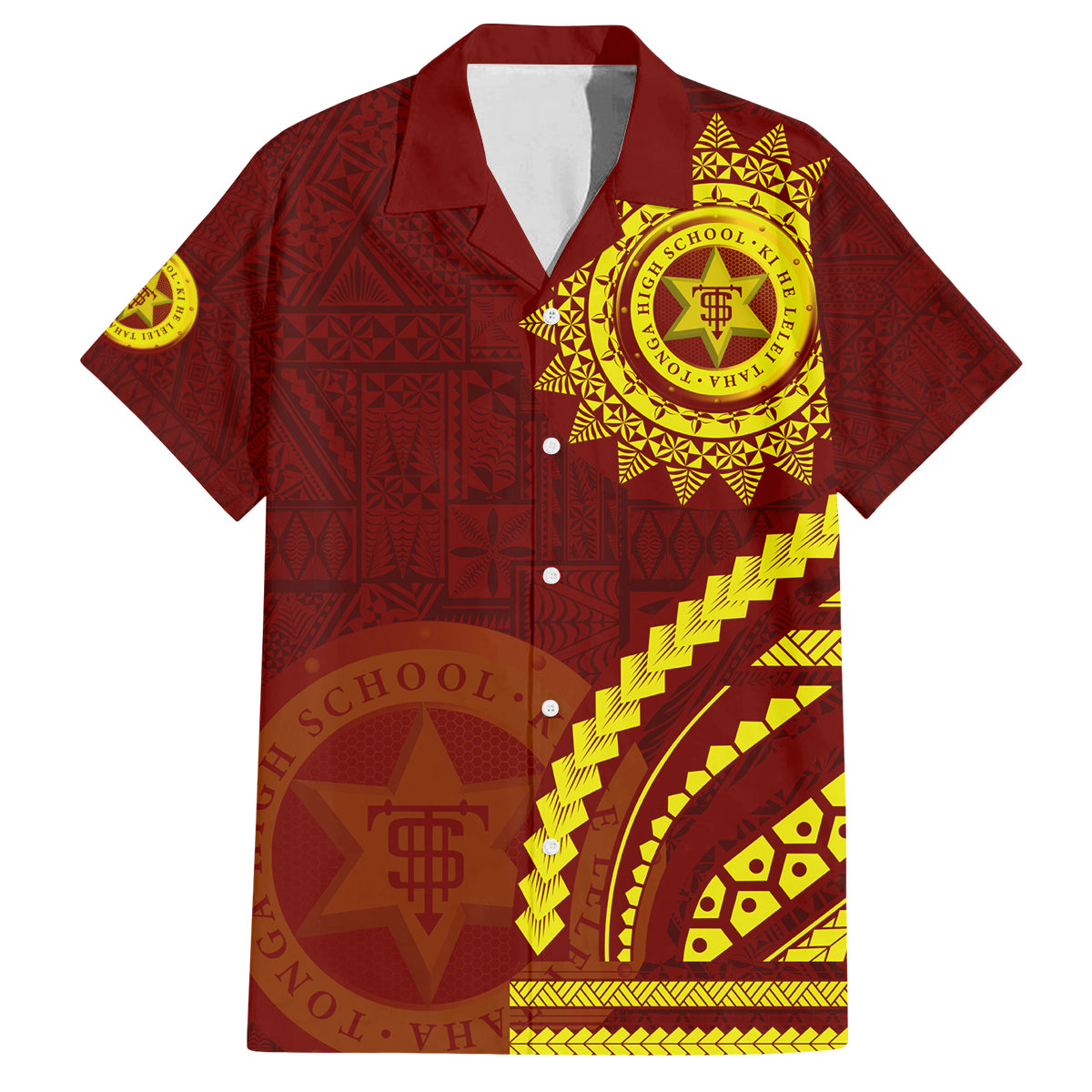 Tonga High School Family Matching Long Sleeve Bodycon Dress and Hawaiian Shirt Ngatu and Polynesian Pattern LT03 Dad's Shirt - Short Sleeve Red - Polynesian Pride