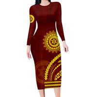 Tonga High School Family Matching Long Sleeve Bodycon Dress and Hawaiian Shirt Ngatu and Polynesian Pattern LT03 Mom's Dress Red - Polynesian Pride