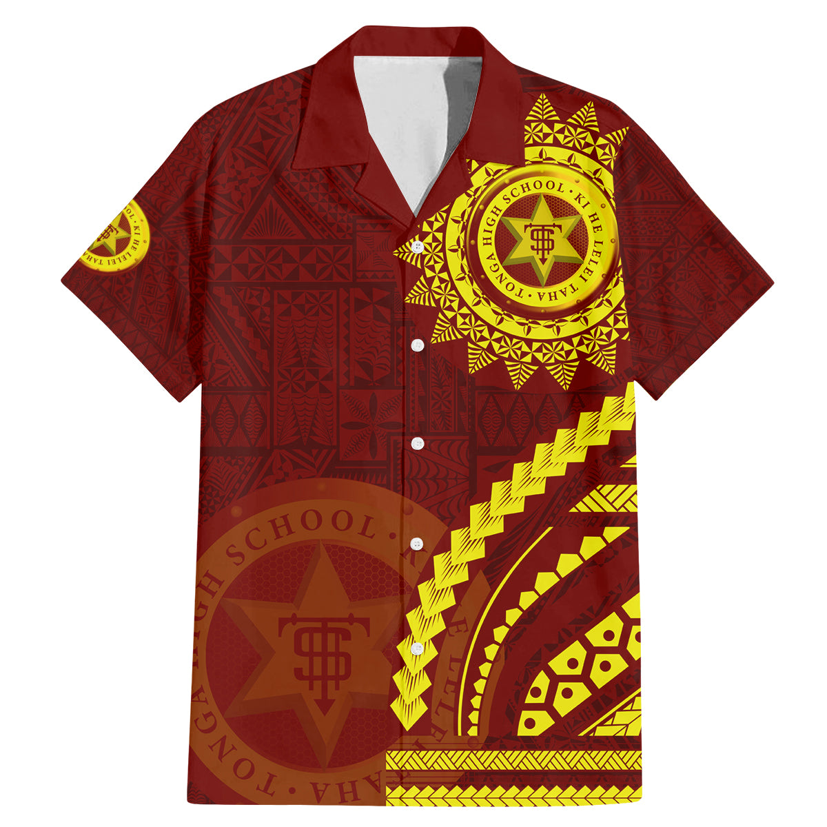 Tonga High School Family Matching Mermaid Dress and Hawaiian Shirt Ngatu and Polynesian Pattern LT03 Dad's Shirt - Short Sleeve Red - Polynesian Pride