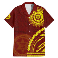 Tonga High School Family Matching Mermaid Dress and Hawaiian Shirt Ngatu and Polynesian Pattern LT03 Dad's Shirt - Short Sleeve Red - Polynesian Pride