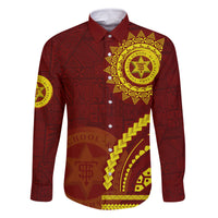 Tonga High School Family Matching Mermaid Dress and Hawaiian Shirt Ngatu and Polynesian Pattern LT03 Dad's Shirt - Long Sleeve Red - Polynesian Pride