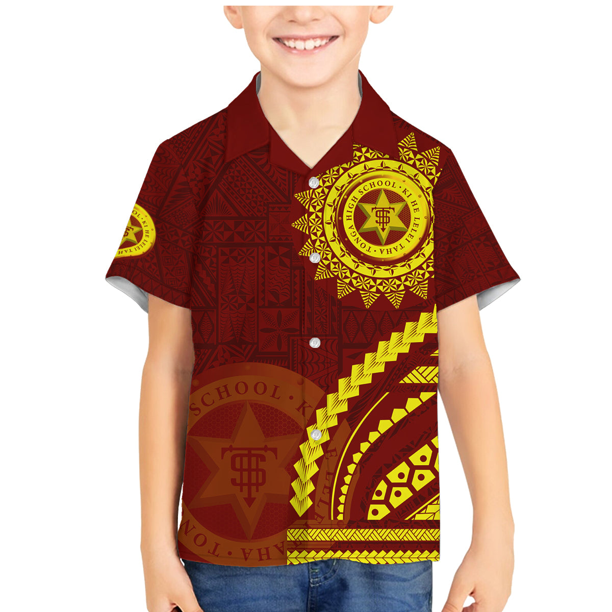 Tonga High School Family Matching Mermaid Dress and Hawaiian Shirt Ngatu and Polynesian Pattern LT03 Son's Shirt Red - Polynesian Pride