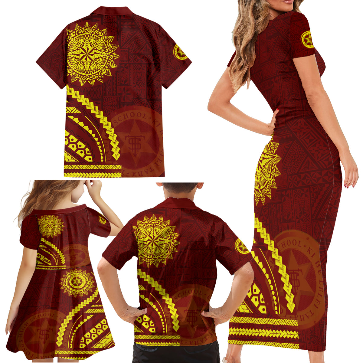 Tonga High School Family Matching Short Sleeve Bodycon Dress and Hawaiian Shirt Ngatu and Polynesian Pattern LT03 - Polynesian Pride