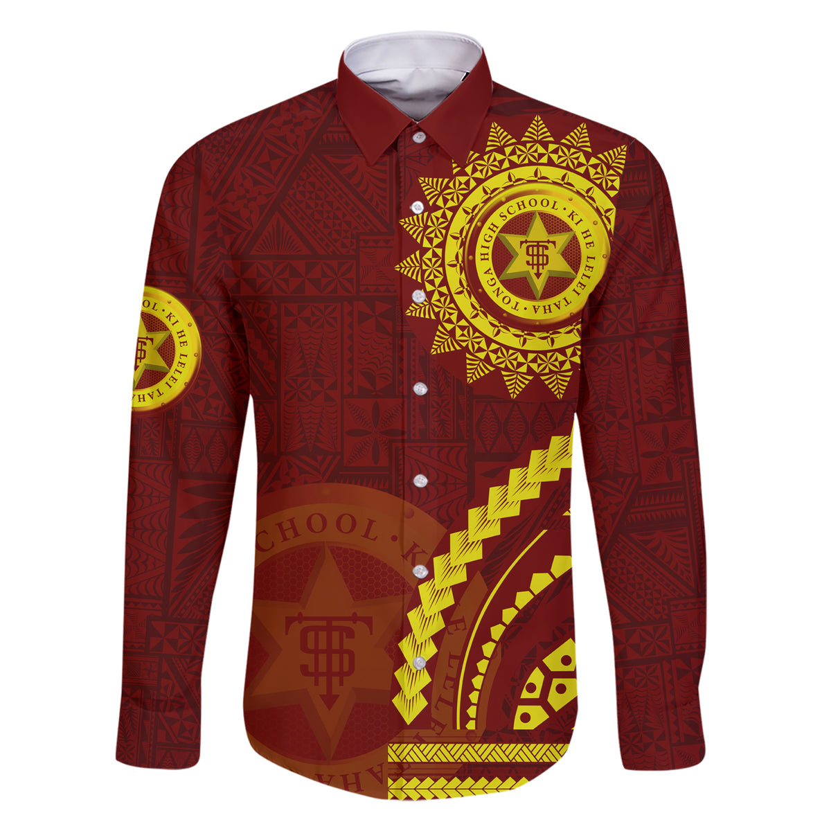 Tonga High School Family Matching Short Sleeve Bodycon Dress and Hawaiian Shirt Ngatu and Polynesian Pattern LT03 Dad's Shirt - Long Sleeve Red - Polynesian Pride
