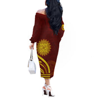 Tonga High School Off The Shoulder Long Sleeve Dress Ngatu and Polynesian Pattern LT03 - Polynesian Pride