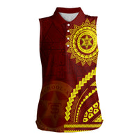 Tonga High School Women Sleeveless Polo Shirt Ngatu and Polynesian Pattern LT03 Female Red - Polynesian Pride