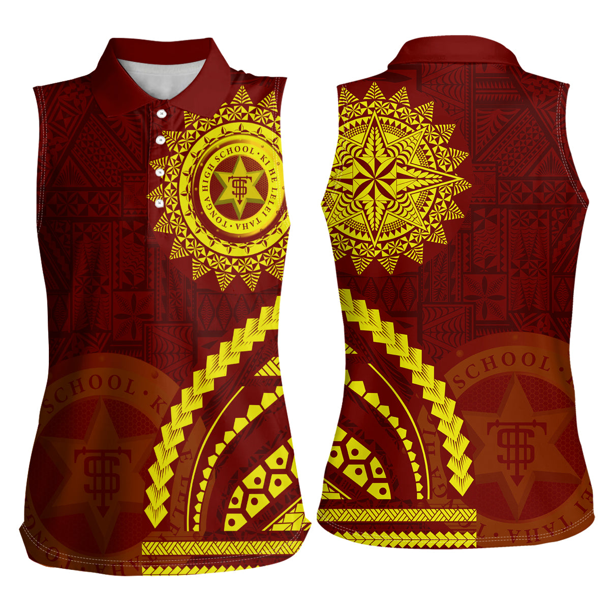 Tonga High School Women Sleeveless Polo Shirt Ngatu and Polynesian Pattern LT03 - Polynesian Pride