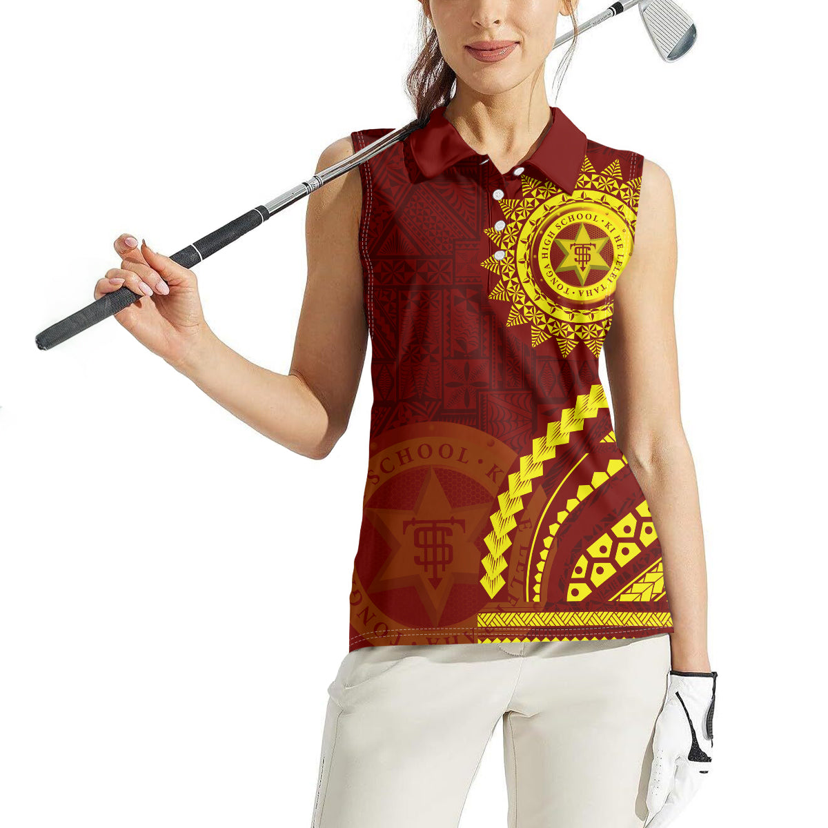 Tonga High School Women Sleeveless Polo Shirt Ngatu and Polynesian Pattern LT03 - Polynesian Pride