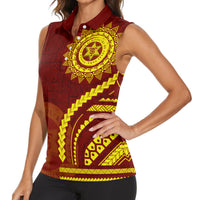 Tonga High School Women Sleeveless Polo Shirt Ngatu and Polynesian Pattern LT03 - Polynesian Pride