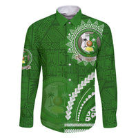 Liahona High School Family Matching Mermaid Dress and Hawaiian Shirt Ngatu and Polynesian Pattern LT03 Dad's Shirt - Long Sleeve Green - Polynesian Pride