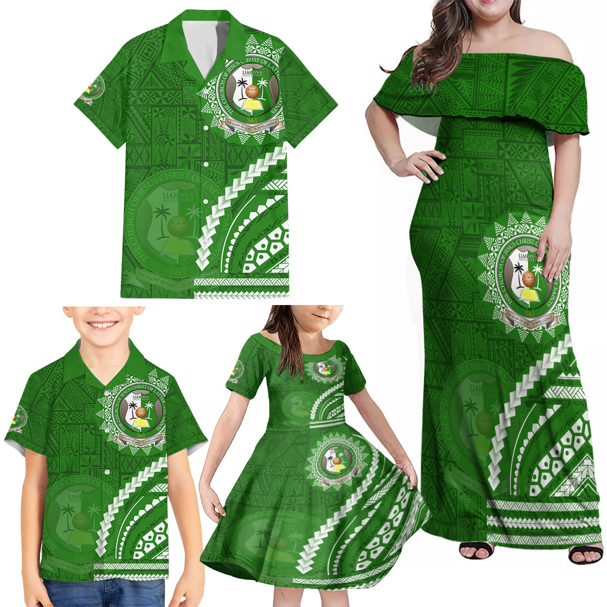 Liahona High School Family Matching Off Shoulder Maxi Dress and Hawaiian Shirt Ngatu and Polynesian Pattern LT03 - Polynesian Pride