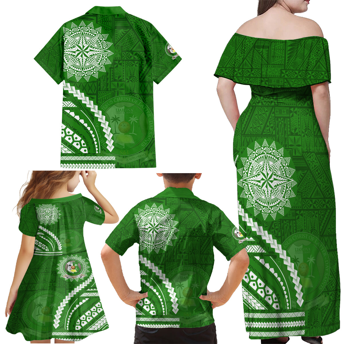 Liahona High School Family Matching Off Shoulder Maxi Dress and Hawaiian Shirt Ngatu and Polynesian Pattern LT03 - Polynesian Pride
