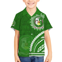 Liahona High School Family Matching Off Shoulder Maxi Dress and Hawaiian Shirt Ngatu and Polynesian Pattern LT03 Son's Shirt Green - Polynesian Pride