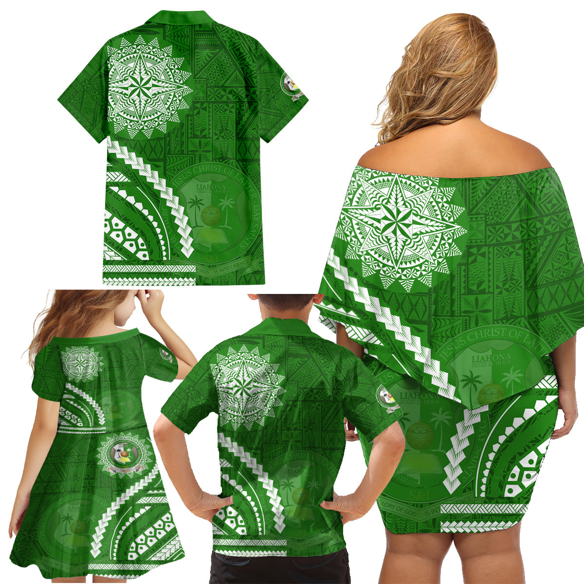 Liahona High School Family Matching Off Shoulder Short Dress and Hawaiian Shirt Ngatu and Polynesian Pattern LT03 - Polynesian Pride