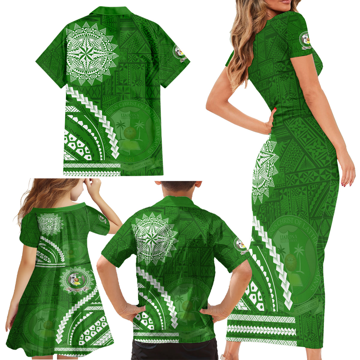 Liahona High School Family Matching Short Sleeve Bodycon Dress and Hawaiian Shirt Ngatu and Polynesian Pattern LT03 - Polynesian Pride