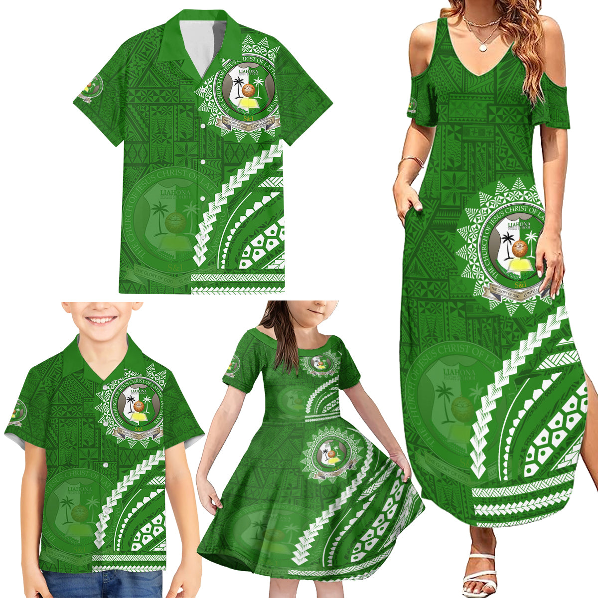 Liahona High School Family Matching Summer Maxi Dress and Hawaiian Shirt Ngatu and Polynesian Pattern LT03 - Polynesian Pride