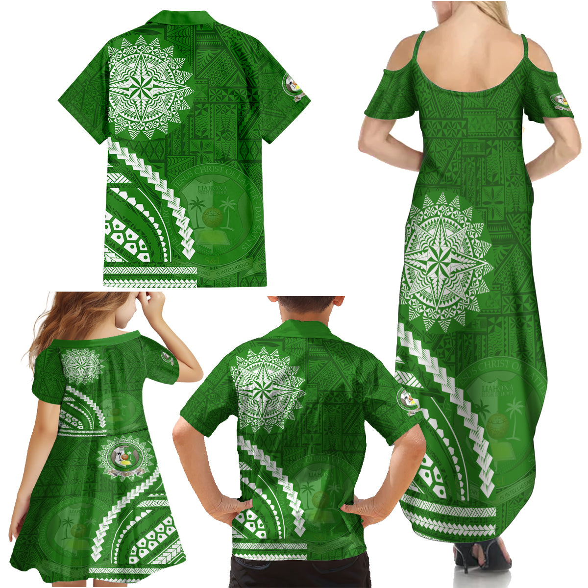 Liahona High School Family Matching Summer Maxi Dress and Hawaiian Shirt Ngatu and Polynesian Pattern LT03 - Polynesian Pride