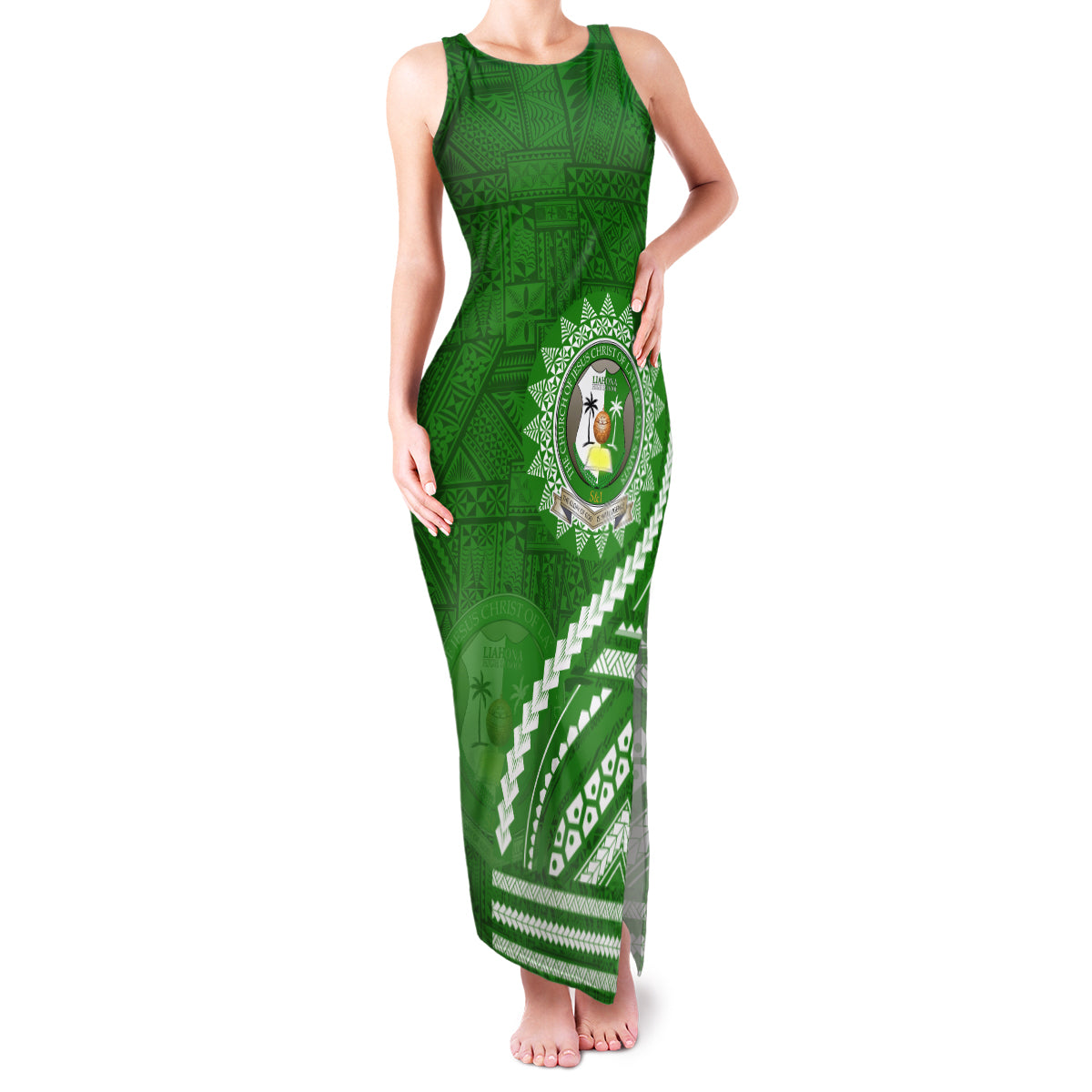 Liahona High School Family Matching Tank Maxi Dress and Hawaiian Shirt Ngatu and Polynesian Pattern LT03 Mom's Dress Green - Polynesian Pride