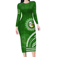 Liahona High School Long Sleeve Bodycon Dress Ngatu and Polynesian Pattern LT03 Long Dress Green - Polynesian Pride