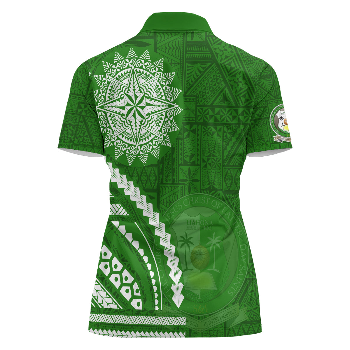 Liahona High School Women Polo Shirt Ngatu and Polynesian Pattern