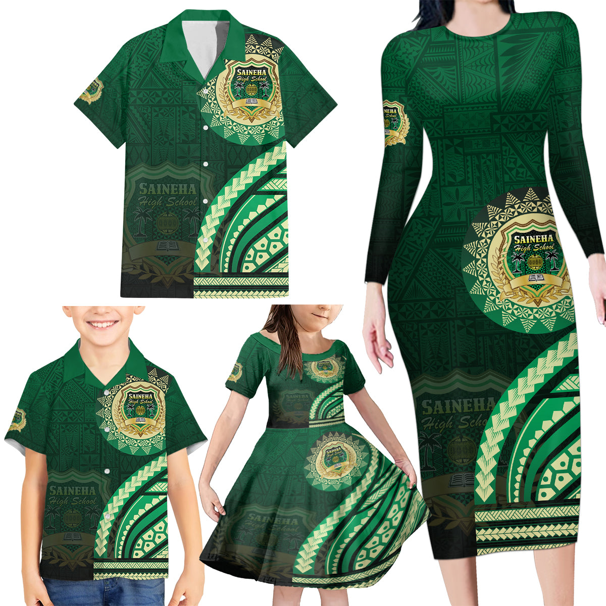 Saineha High School Family Matching Long Sleeve Bodycon Dress and Hawaiian Shirt Ngatu and Polynesian Pattern LT03 - Polynesian Pride