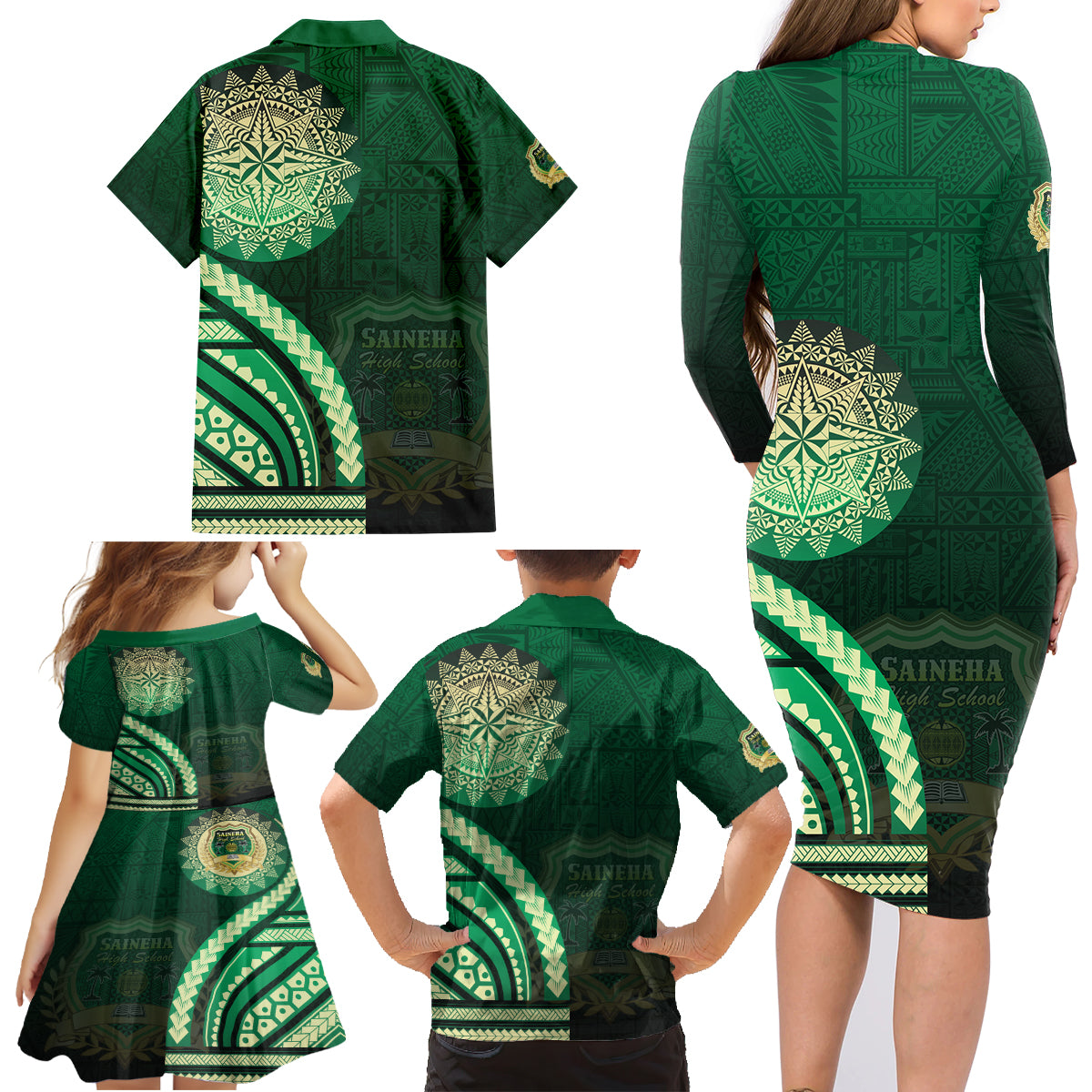 Saineha High School Family Matching Long Sleeve Bodycon Dress and Hawaiian Shirt Ngatu and Polynesian Pattern LT03 - Polynesian Pride