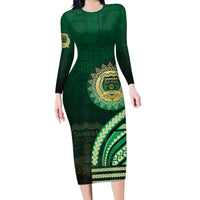 Saineha High School Family Matching Long Sleeve Bodycon Dress and Hawaiian Shirt Ngatu and Polynesian Pattern LT03 Mom's Dress Green - Polynesian Pride