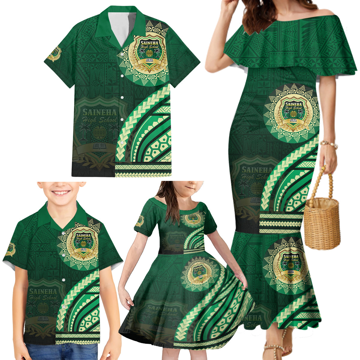 Saineha High School Family Matching Mermaid Dress and Hawaiian Shirt Ngatu and Polynesian Pattern LT03 - Polynesian Pride