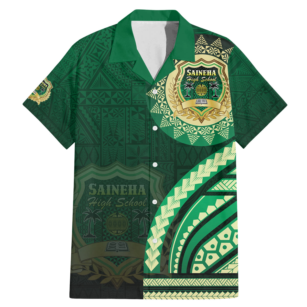 Saineha High School Family Matching Mermaid Dress and Hawaiian Shirt Ngatu and Polynesian Pattern LT03 Dad's Shirt - Short Sleeve Green - Polynesian Pride