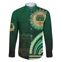 Saineha High School Family Matching Off Shoulder Maxi Dress and Hawaiian Shirt Ngatu and Polynesian Pattern LT03 Dad's Shirt - Long Sleeve Green - Polynesian Pride
