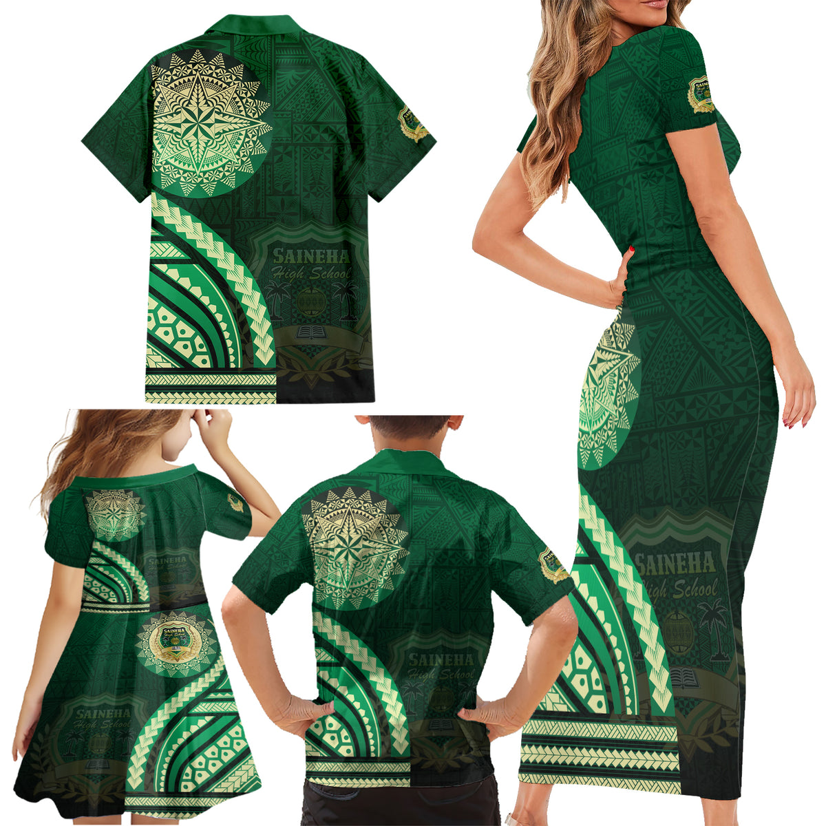 Saineha High School Family Matching Short Sleeve Bodycon Dress and Hawaiian Shirt Ngatu and Polynesian Pattern LT03 - Polynesian Pride