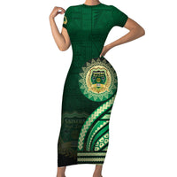 Saineha High School Family Matching Short Sleeve Bodycon Dress and Hawaiian Shirt Ngatu and Polynesian Pattern LT03 Mom's Dress Green - Polynesian Pride