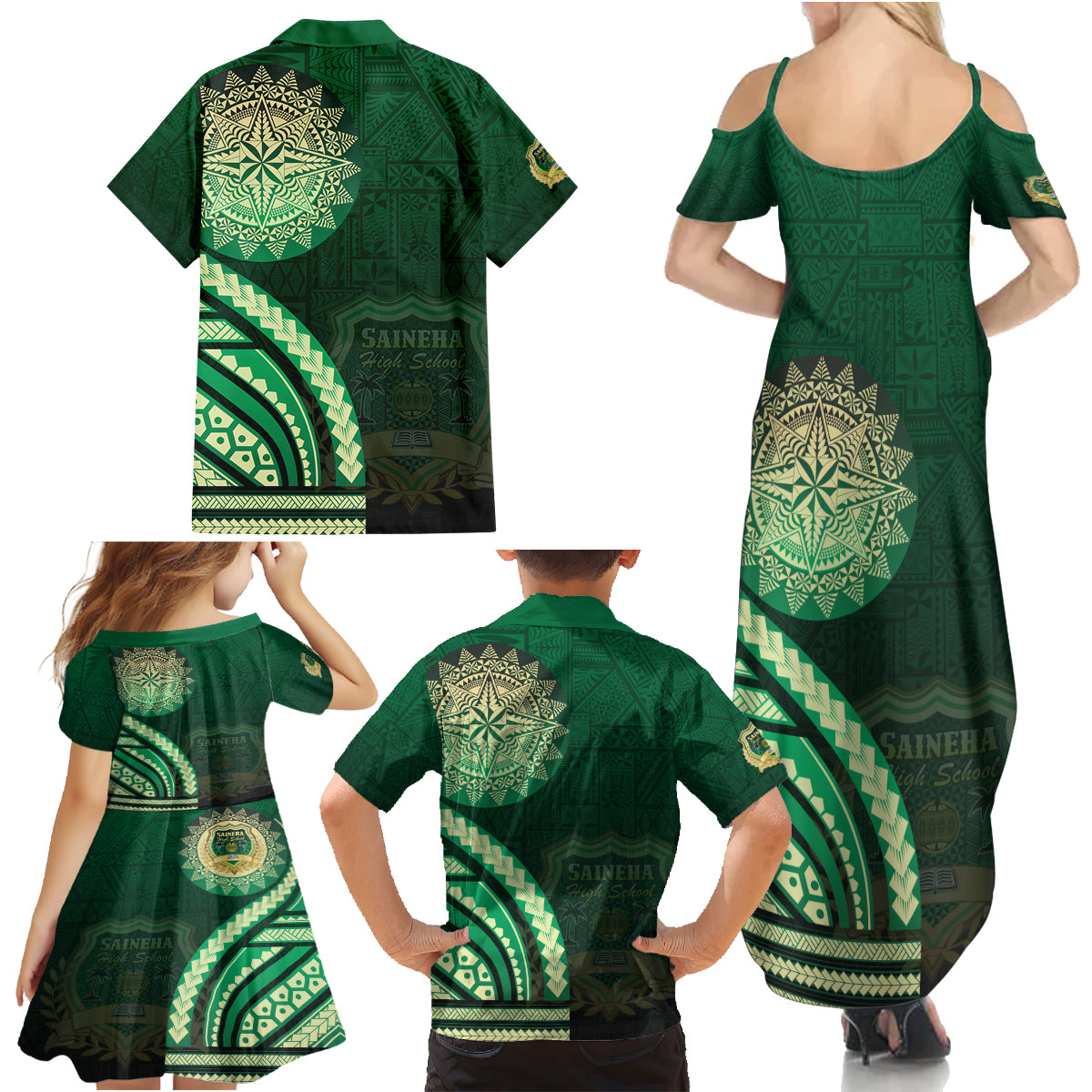 Saineha High School Family Matching Summer Maxi Dress and Hawaiian Shirt Ngatu and Polynesian Pattern LT03 - Polynesian Pride