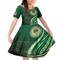 Saineha High School Family Matching Tank Maxi Dress and Hawaiian Shirt Ngatu and Polynesian Pattern LT03 Daughter's Dress Green - Polynesian Pride