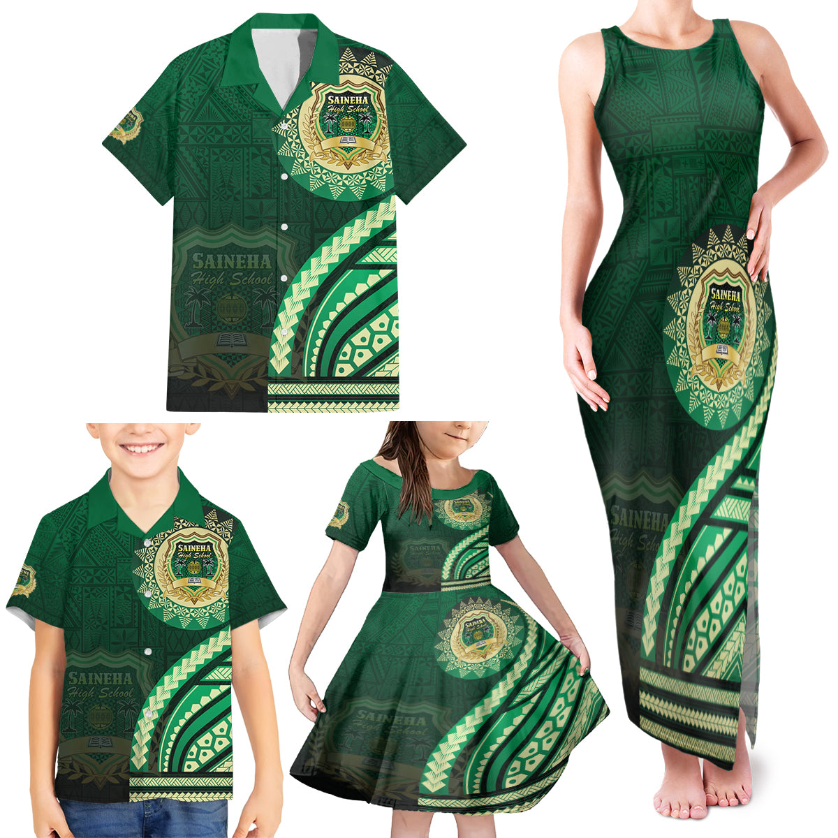 Saineha High School Family Matching Tank Maxi Dress and Hawaiian Shirt Ngatu and Polynesian Pattern LT03 - Polynesian Pride
