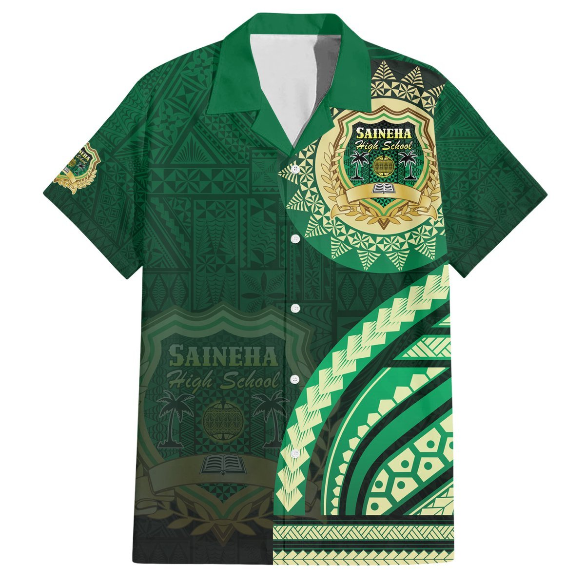 Saineha High School Hawaiian Shirt Ngatu and Polynesian Pattern LT03 Green - Polynesian Pride