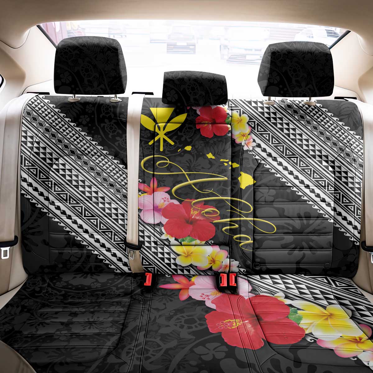 Aloha Hawaii Hibiscus and Plumeria Flowers Back Car Seat Cover Kanaka Maoli Tattoo Polynesian Pattern LT03 - Polynesian Pride