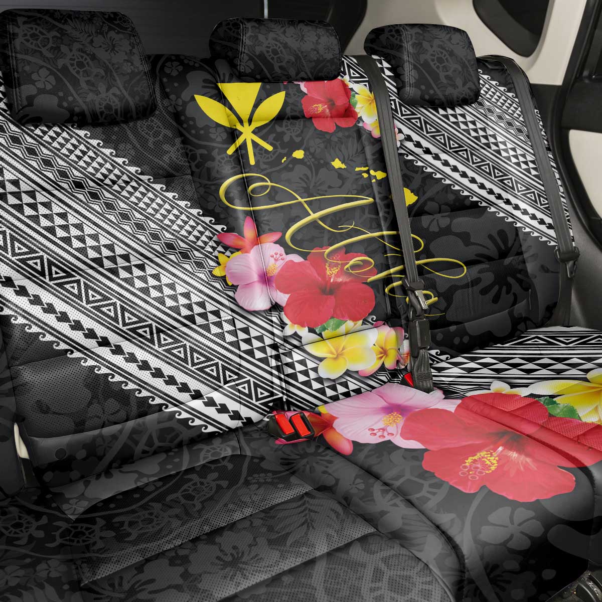 Aloha Hawaii Hibiscus and Plumeria Flowers Back Car Seat Cover Kanaka Maoli Tattoo Polynesian Pattern LT03 - Polynesian Pride