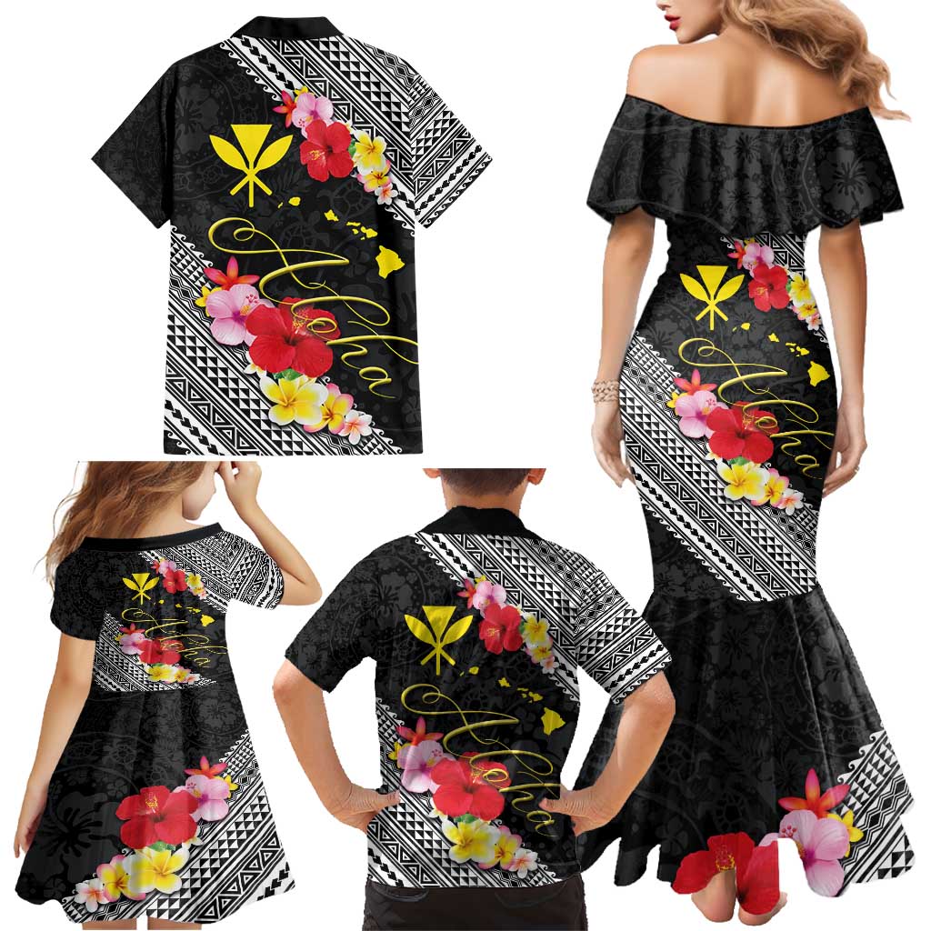 Aloha Hawaii Hibiscus and Plumeria Flowers Family Matching Mermaid Dress and Hawaiian Shirt Kanaka Maoli Tattoo Polynesian Pattern LT03 - Polynesian Pride