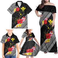 Aloha Hawaii Hibiscus and Plumeria Flowers Family Matching Off Shoulder Maxi Dress and Hawaiian Shirt Kanaka Maoli Tattoo Polynesian Pattern LT03 - Polynesian Pride