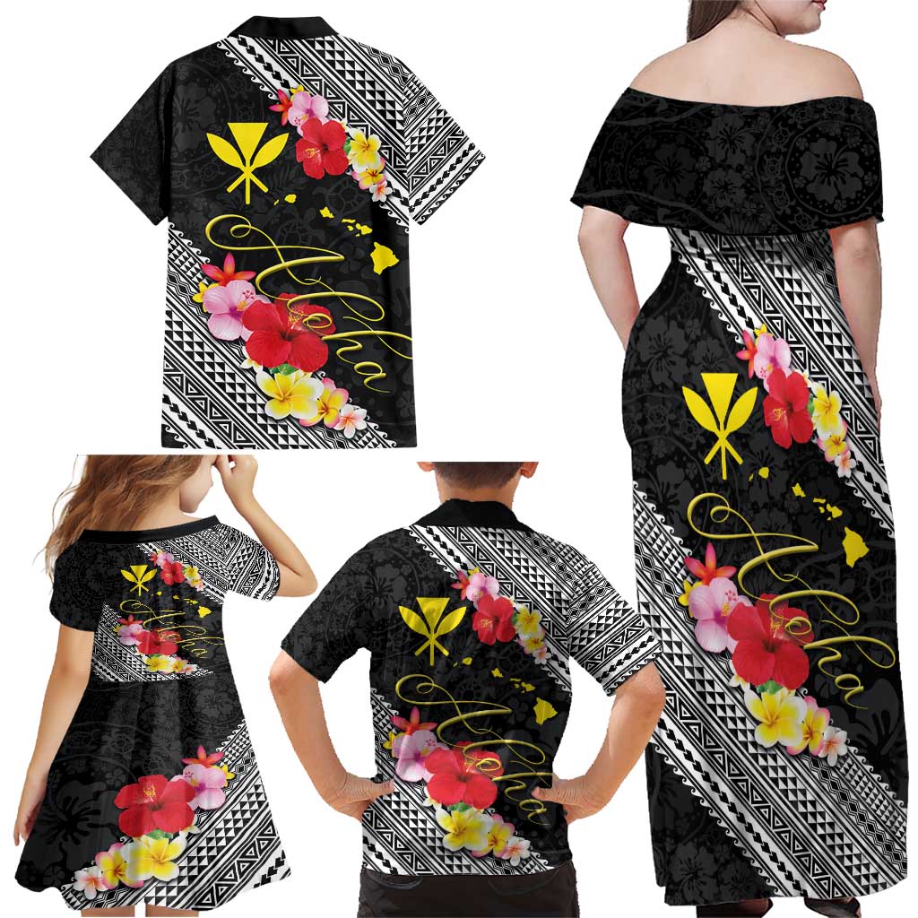 Aloha Hawaii Hibiscus and Plumeria Flowers Family Matching Off Shoulder Maxi Dress and Hawaiian Shirt Kanaka Maoli Tattoo Polynesian Pattern LT03 - Polynesian Pride
