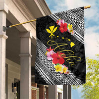 Aloha Hawaii Hibiscus and Plumeria Flowers Garden Flag Kanaka Maoli Tattoo Polynesian Pattern LT03 House Flag Black - Polynesian Pride