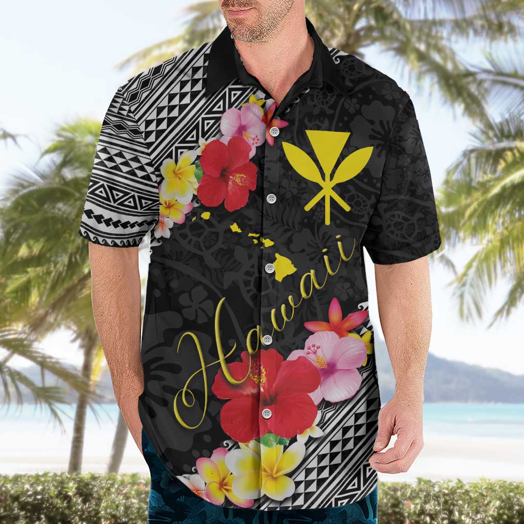 Aloha Hawaii Hibiscus and Plumeria Flowers Hawaiian Shirt Kanaka Maoli Tattoo Polynesian Pattern LT03 - Polynesian Pride