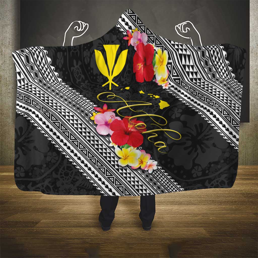 Aloha Hawaii Hibiscus and Plumeria Flowers Hooded Blanket Kanaka Maoli Tattoo Polynesian Pattern LT03 - Polynesian Pride